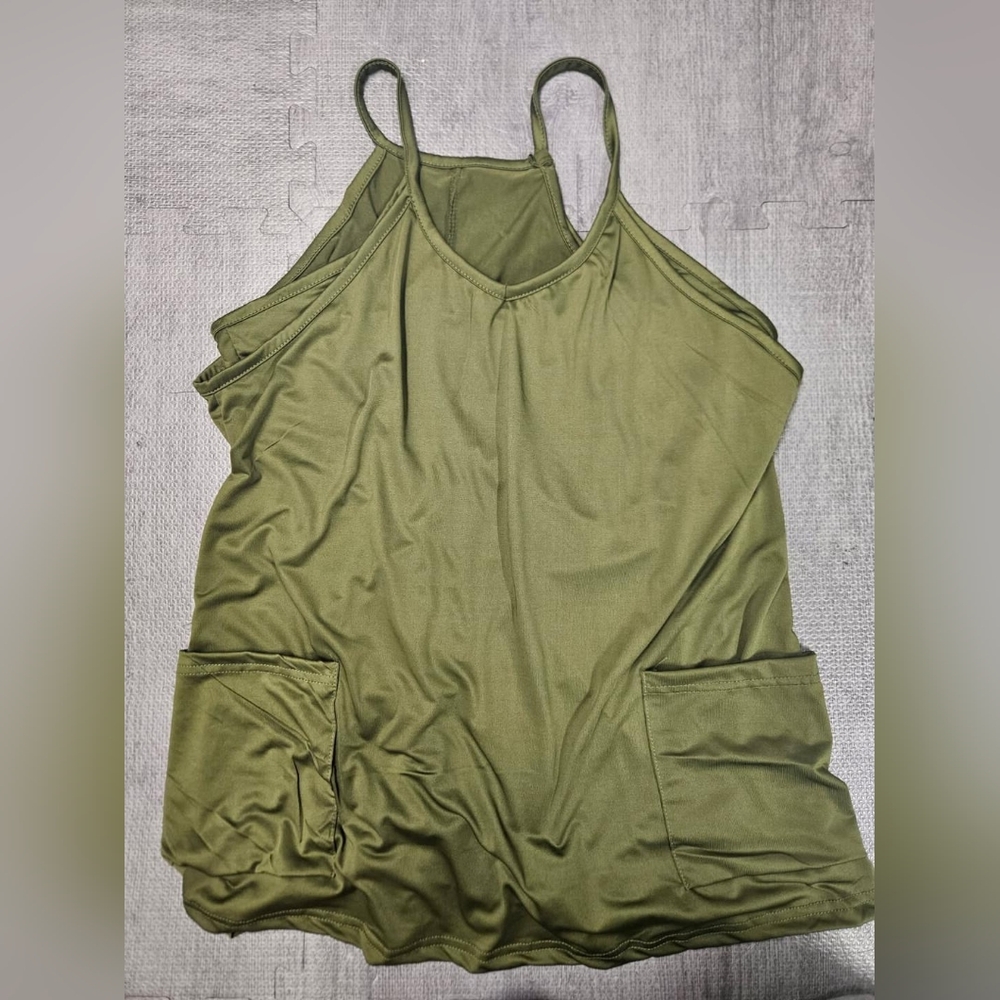 Olive Green Sleeveless Romper with Pockets